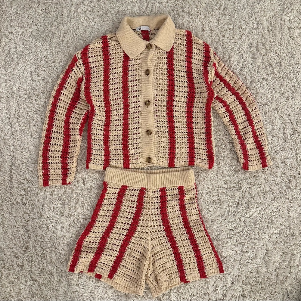 Zara knitwear crochet top short set